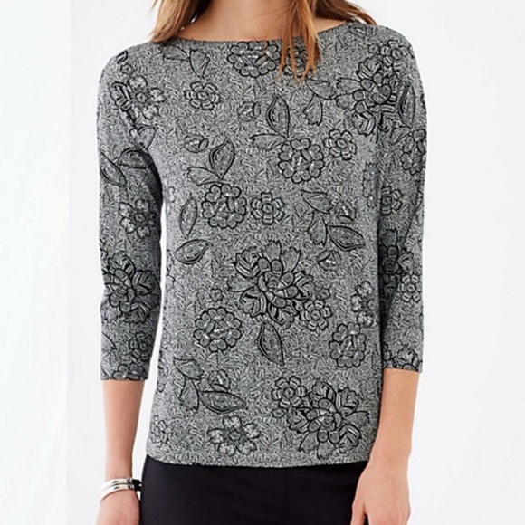 J. Jill Wearever Collection Black & White Floral Tunic Top Size Medium. - Picture 1 of 7